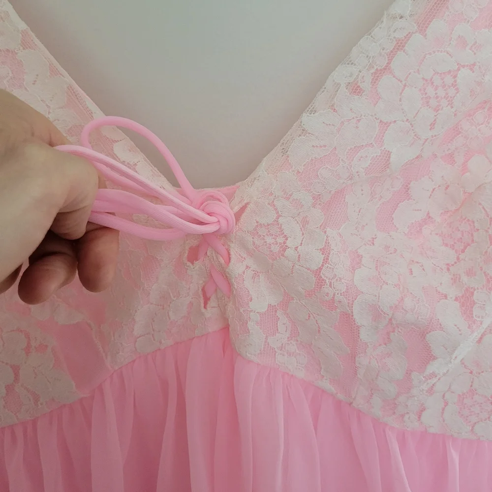 Vintage lace barbiecore ruffle baby doll nightgown lingerie - Picture 6 of 7